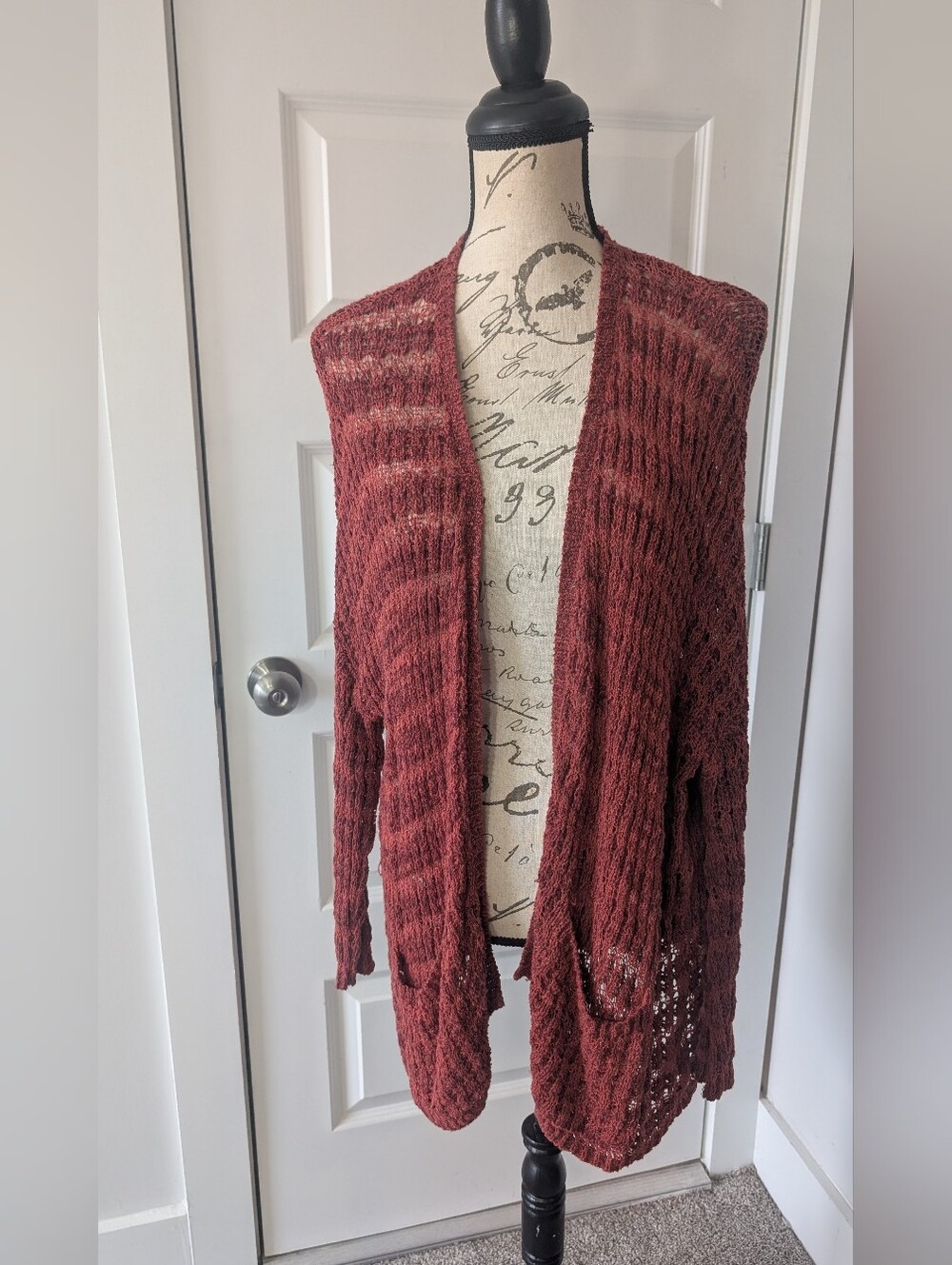 Free People Last Night Striped Burnt Orange Knit Cardigan Oversized S